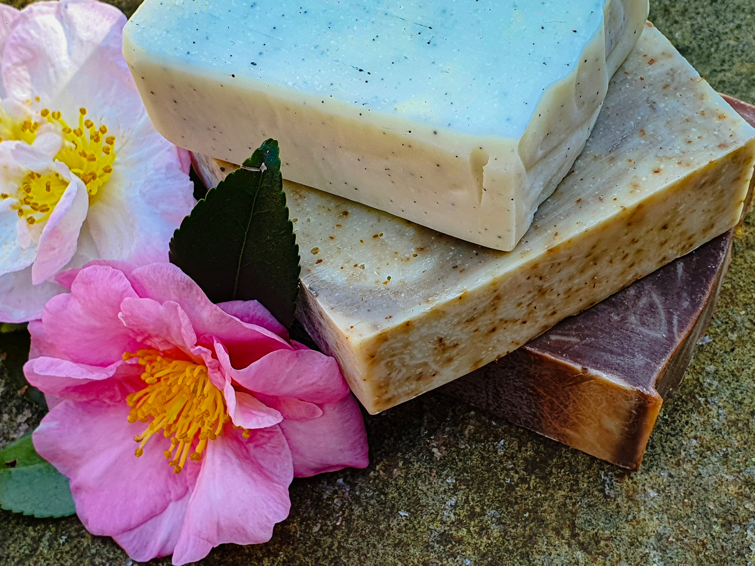 Stack of three artisan soaps handcrafted by Evee Ivy Oh! in the Hunter Valley, New South Wales, Australia. 