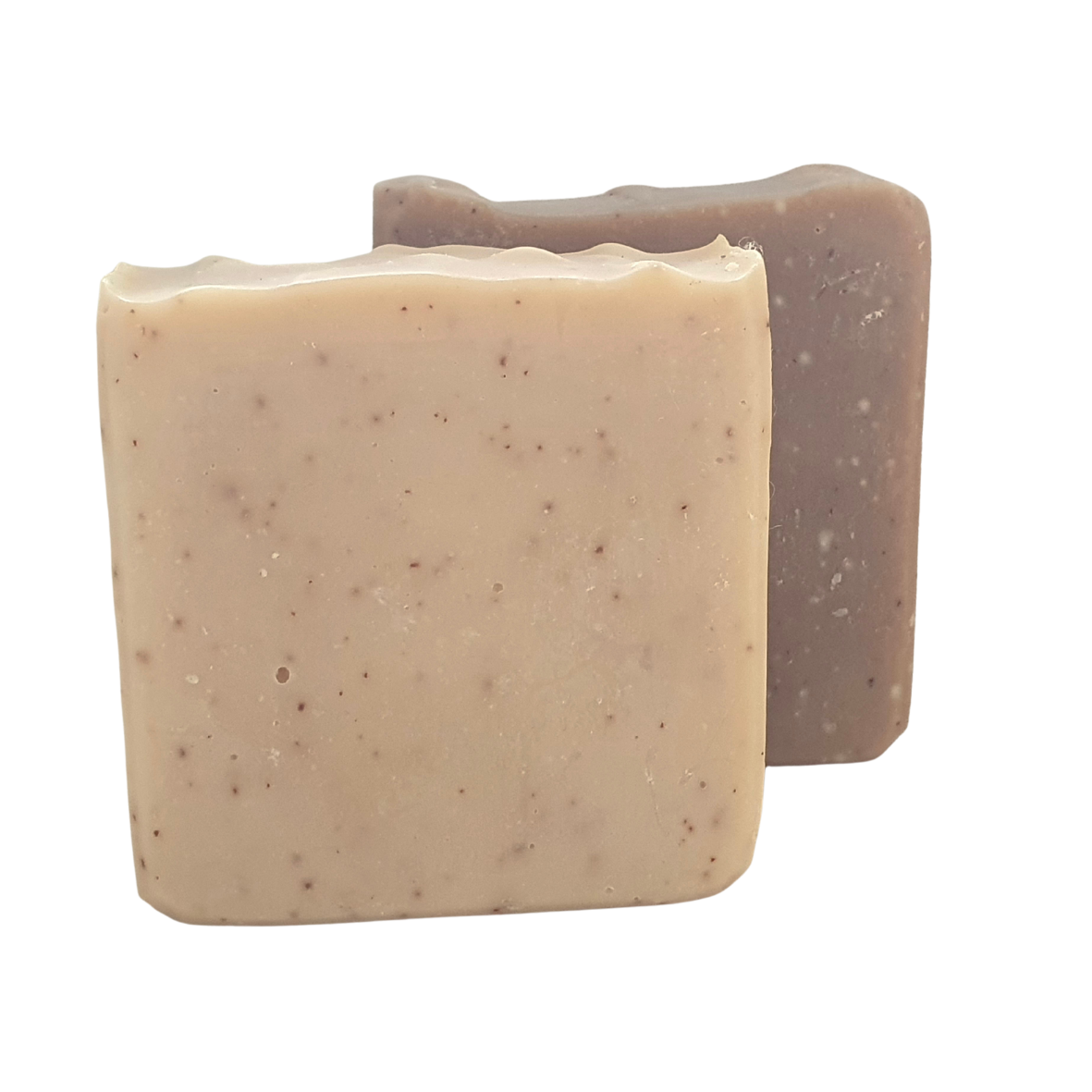 Evee Ivy Oh coffee and cream body bars are sold as a duo. Each pack comes with one light cream coloured bar like the one at front of the image and a darker coffee coloured bar. These soap are lighty speckled as they contain coffee grinds for a gentle exfoliation.