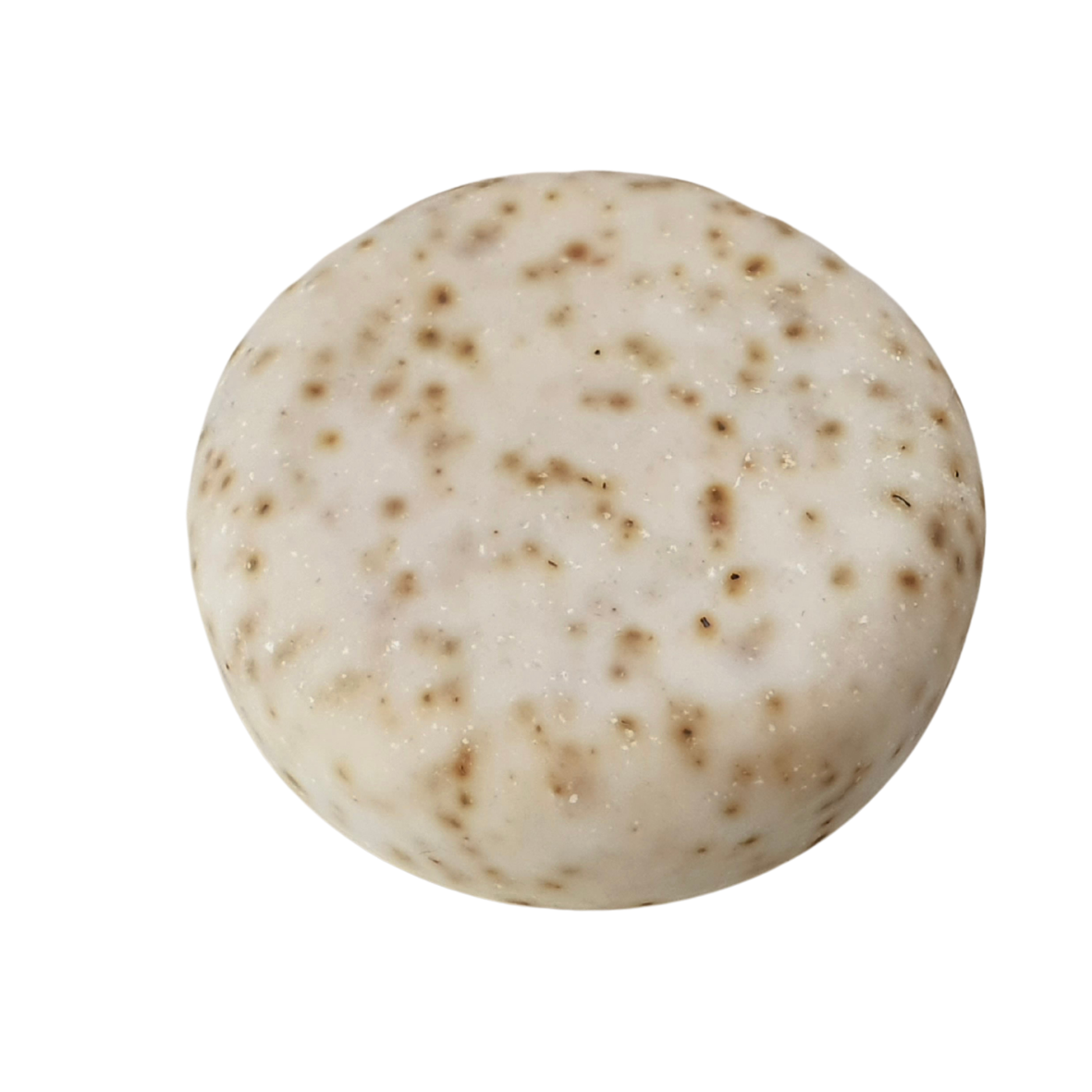 Evee Ivy Oh goat milk soap is another of our round and flat pebble like soaps. This formulation  includes tea tree powder so has lovely olive green speckles.